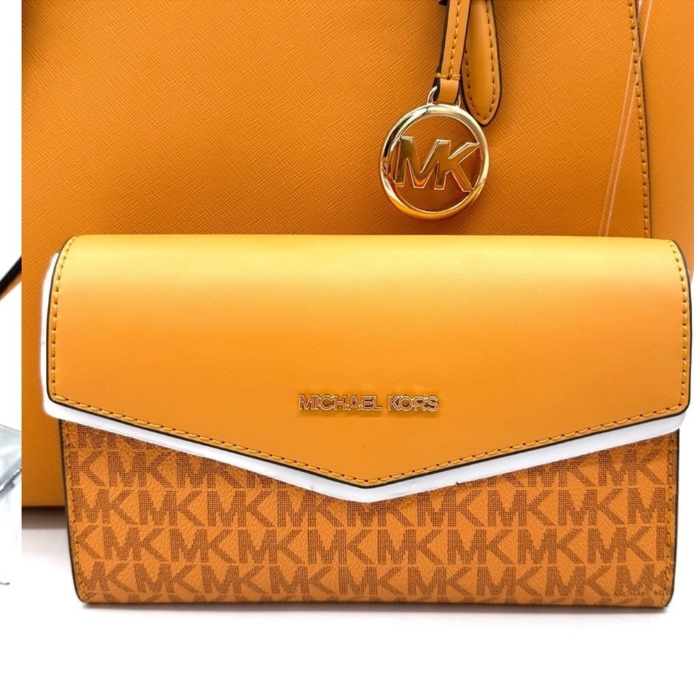 Michael Kors Charlotte LG Tote Bag 3 IN 1 Leather Shoulder Bag Cider - Picture 10 of 15